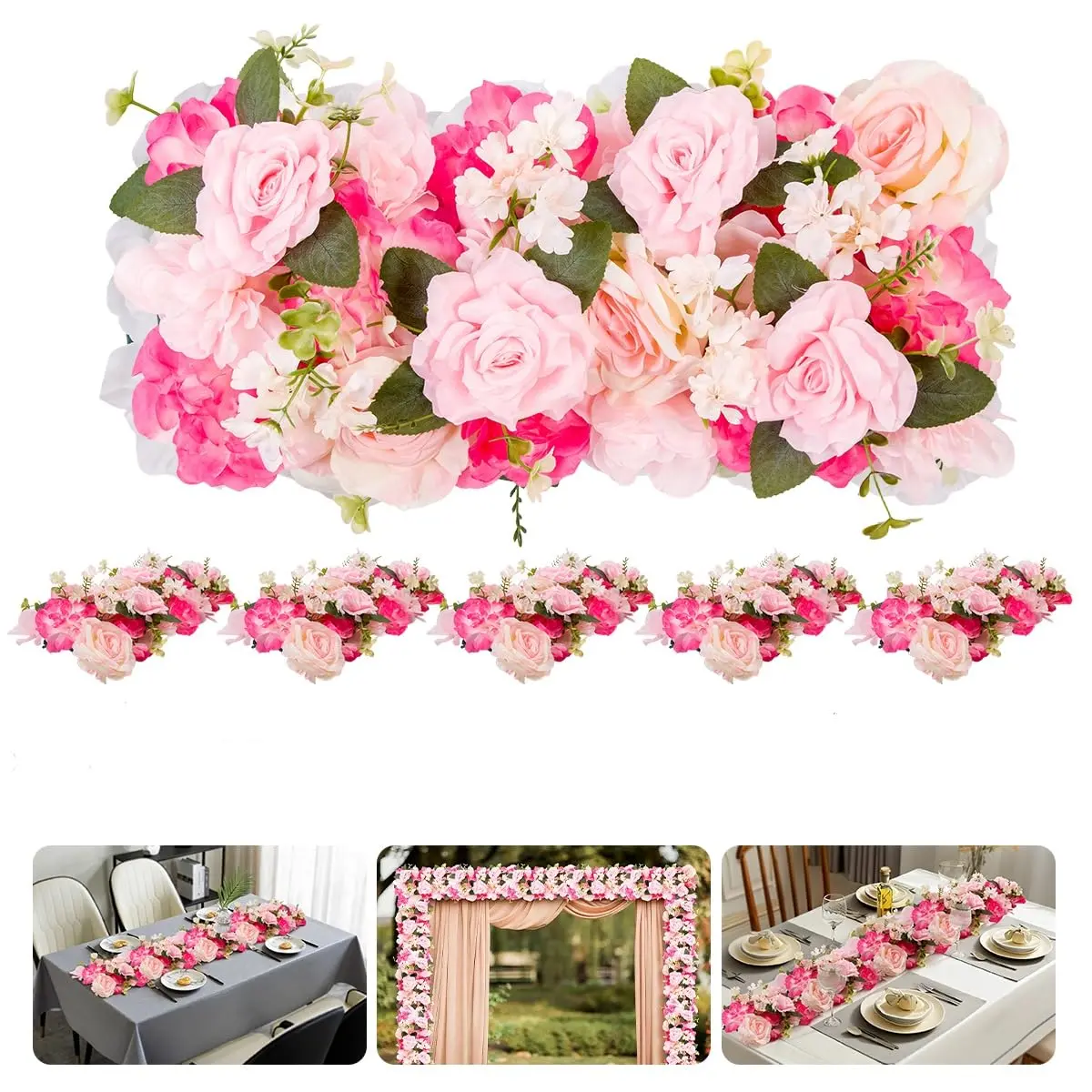 6 Pack Artificial Flower Garland, Realistic Flower Vines for Wedding Arch Decor, Faux Silk Floral Runner Silk Hanging Flower Vines for Home Garden Outdoor Wedding Arch Party Ceremony,dorm essentials