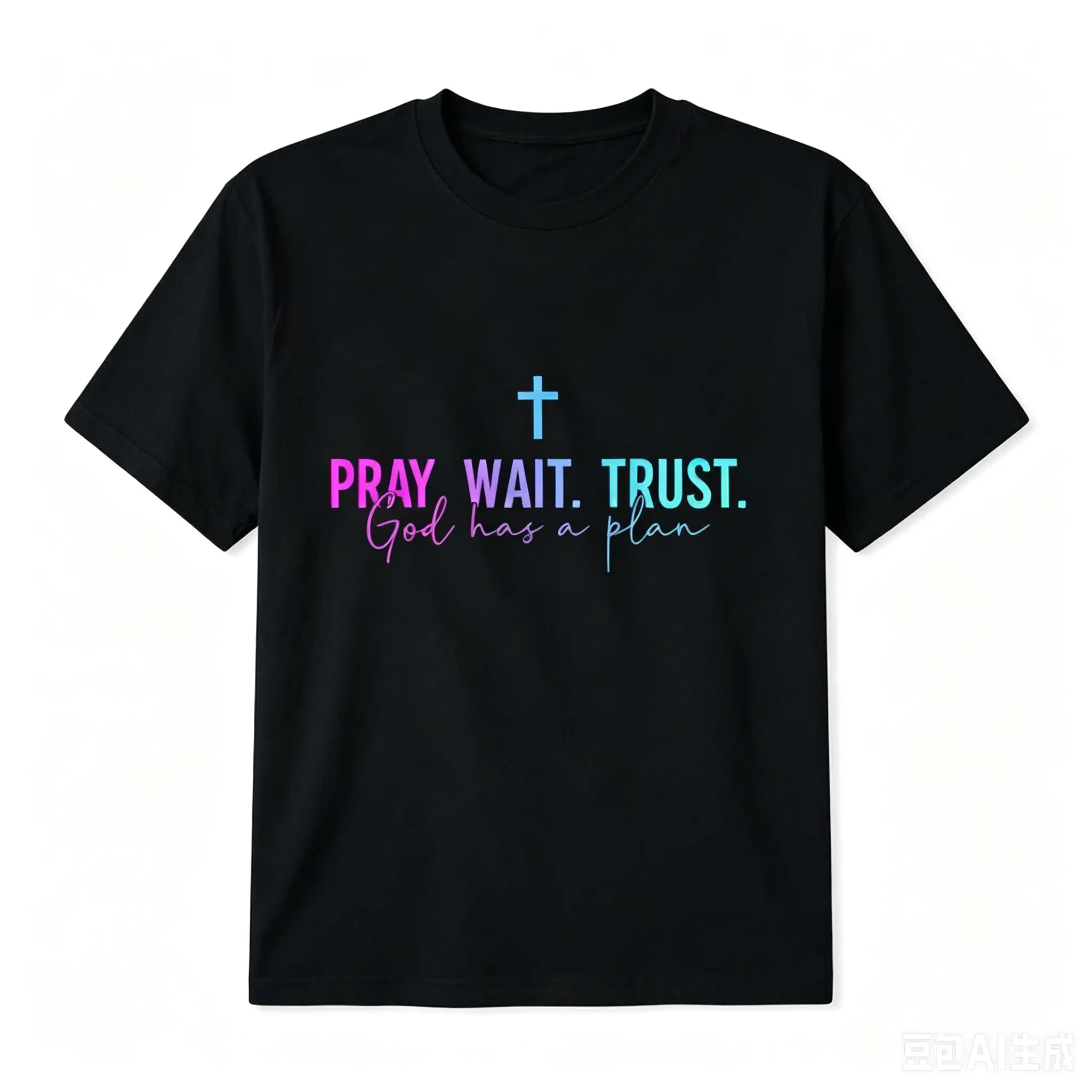 Cotton Graphic Short-Sleeve Sports Top, Streetwear Everyday Wear with "Pray Wait Trust God Has A Plan" Design