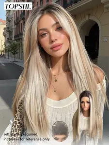 28" Ash Blonde Straight Wig | 13x6 HD Glueless Lace Front Heat Resistant Synthetic Wig for Daily Wear Lace Frontal Wig Natural Looking Wig Glueless Straight Wigs