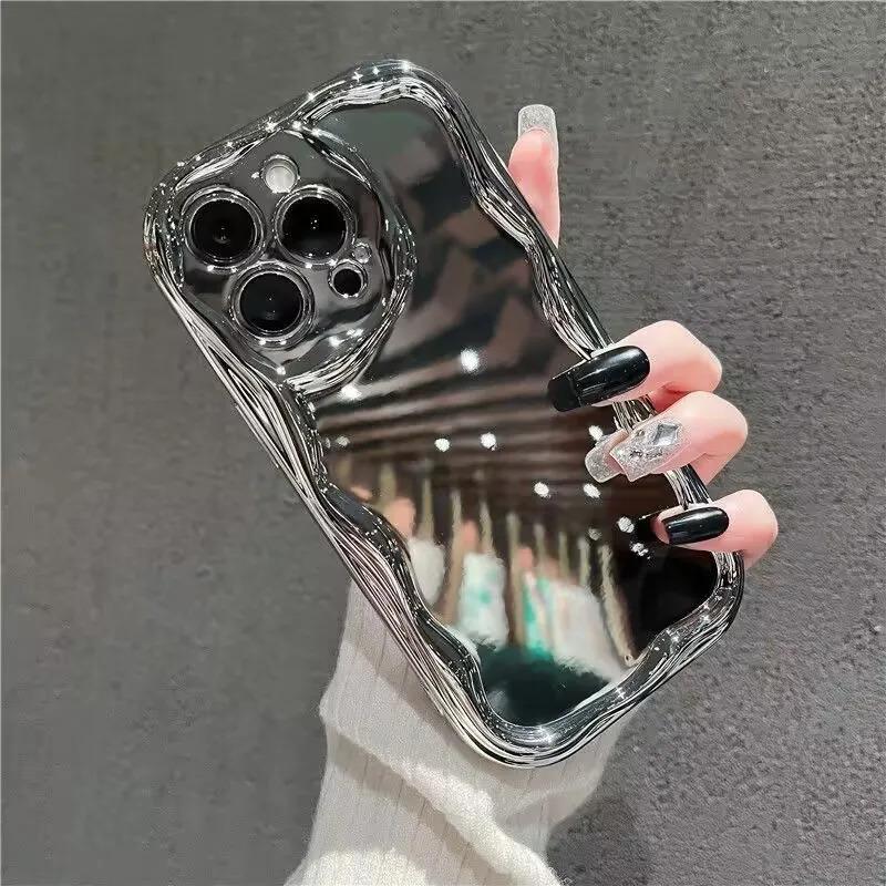 luxury plating makeup mirror case for iPhone 17Air 17 16 15 14 13 Pro Max 13 Pro 12 11 X Xs Max iPhone 15 / 15 Plus / 15 Pro / 15 Pro Max  electroplating silver soft shockproof phone cover