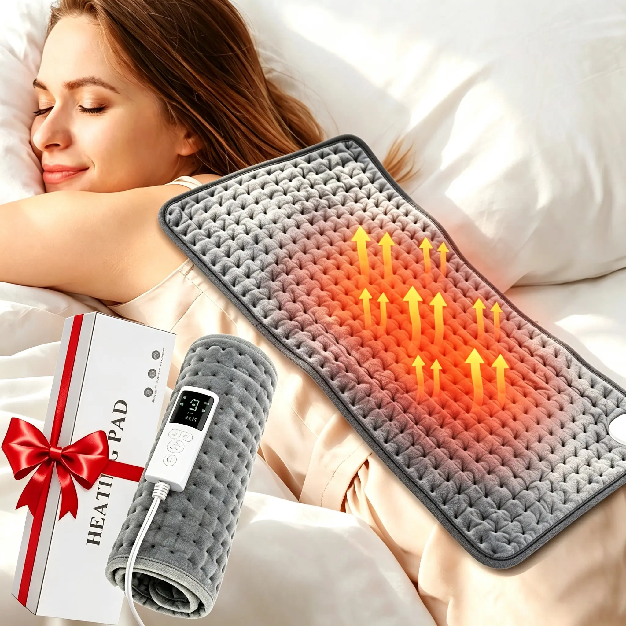 Electric Heating Pad, 9 Temperature Settings 4 Timer, Back Waist Body Heat Mat, Warmer For Menstrual Periods, 60x30cm
