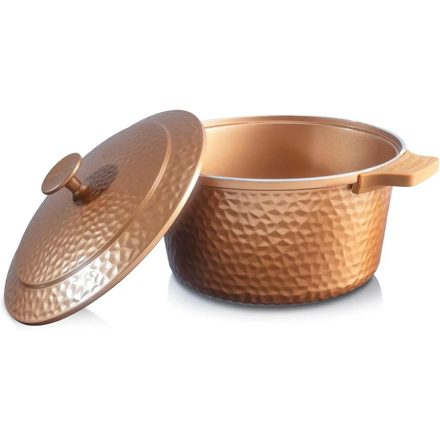 Hammered 5 Qt Lightweight Dutch Oven Pot with Lid & Holders, Non Toxic Ceramic, Oven Safe Even Heat Retention, Perfect for Baking Sourdough Bread, Cooking Soup, 70% Lighter than Cast Iron