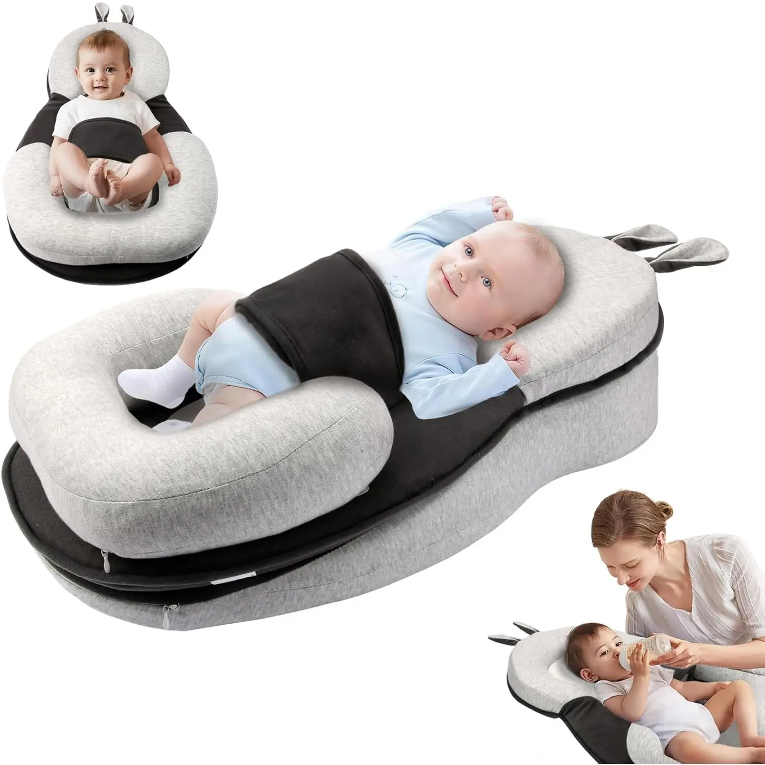 Indoor Recreation Baby Lounger with Dual-Function Removable Machine-Washable Pad, Lightweight and Portable