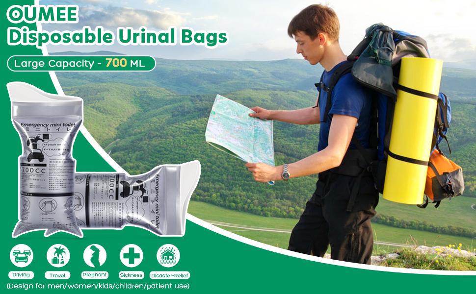 OUMEE 28/23/20/12/8 Pack Disposable Urine Bags, 700ML Travel Pee Bags Unisex Urinal Bag Vomit Bag for Travel Traffic Jam Emergency Portable Camping Urinal Bags for Men Women