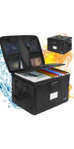 Fireproof and Water-Resistant Document Box with Lock for Document Safety, Collapsible File Organizer with Handle, Filing Cabinets for Home Office to Hold Hanging Letter/Legal Folders