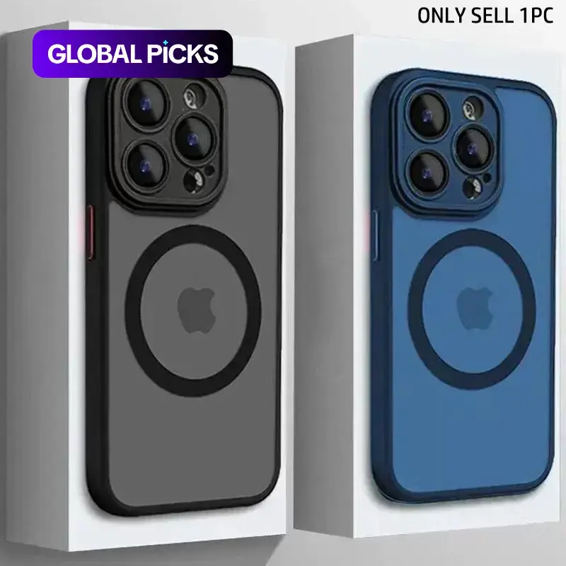 Matte Magnetic Wireless Charging Protective Shockproof Phone Case Cover Accessories Compatible with iPhone 11, 12, 13, 14, 15, 16, 17, 17 Air, 17 Pro, Max, Plus with Shock - absorbing Lens Protector Casing