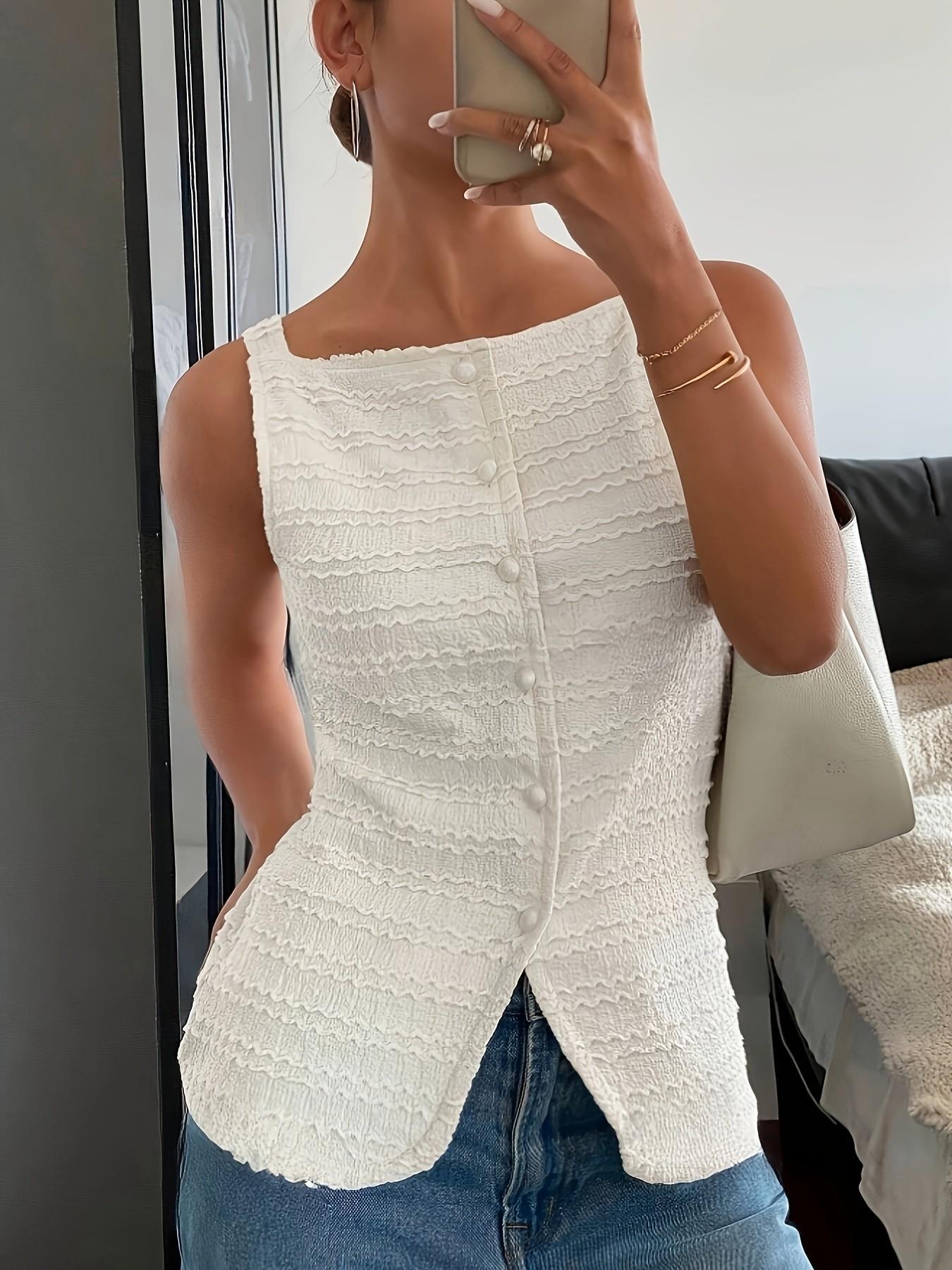 Women'S Plain Button Front Vest Top, Elegant Fashion Casual Sleeveless Outerwear For Daily Outdoor Wear, Women Clothing For Summer