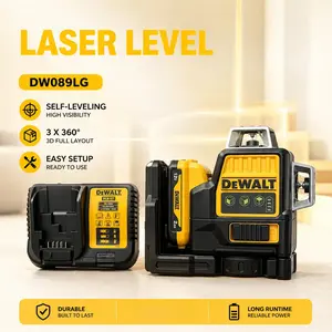 DEWALT DW089LG 12V Rechargeable Green Laser Level 12-Line 360° Coverage Self-Leveling Cordless Layout Laser for Builders & DIY