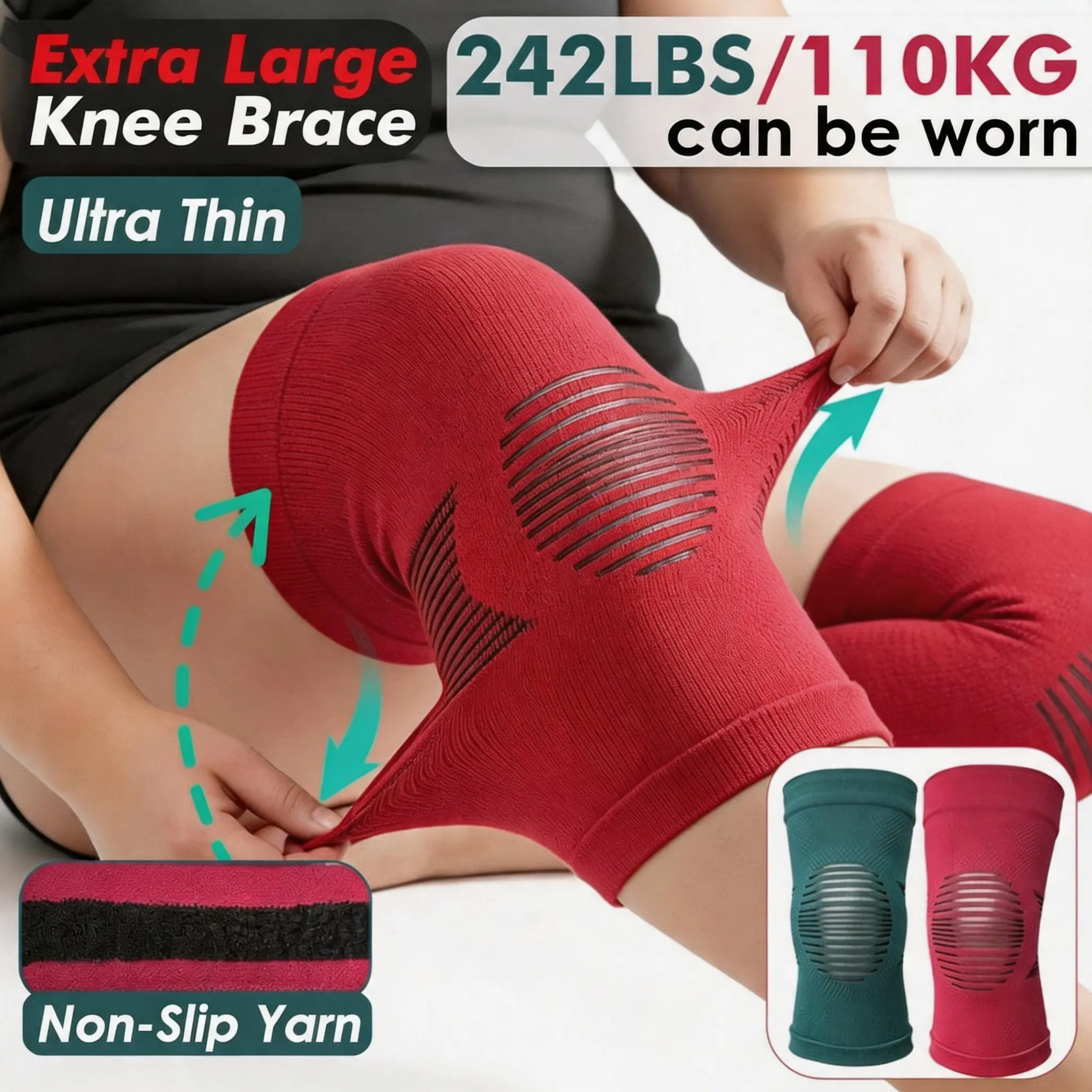 2-Pack Ultra-Thin High-Elastic Knee Pads, Anti-Slip Thread, Running Fitness Daily Use, Unisex, /, Up to 110kg