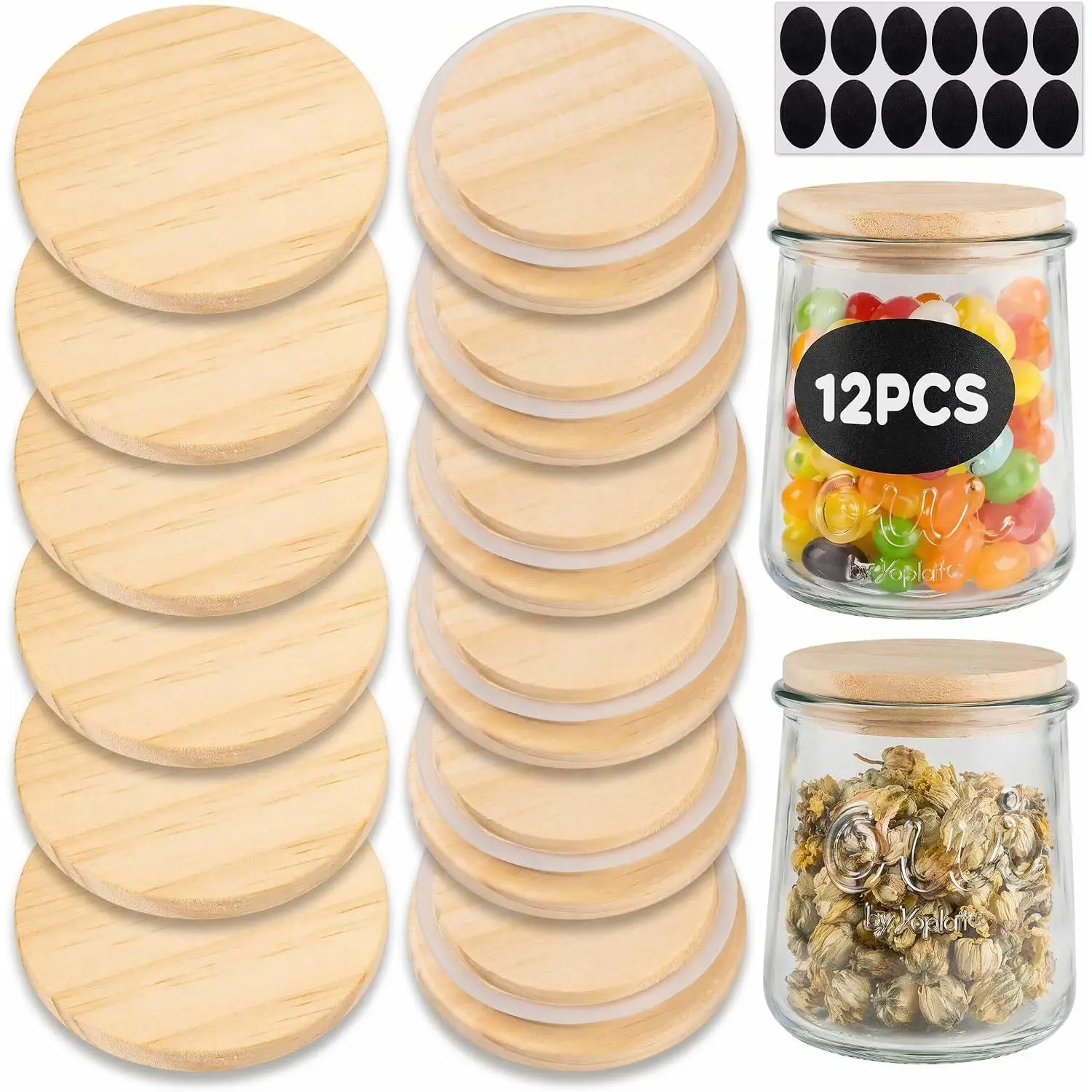 12 count Yogurt Jar  Compatible with 5Oz  Yogurt Jars with  Sealing Rings,Bottle Label,for Kitchen  Storage (Jar not Included)
