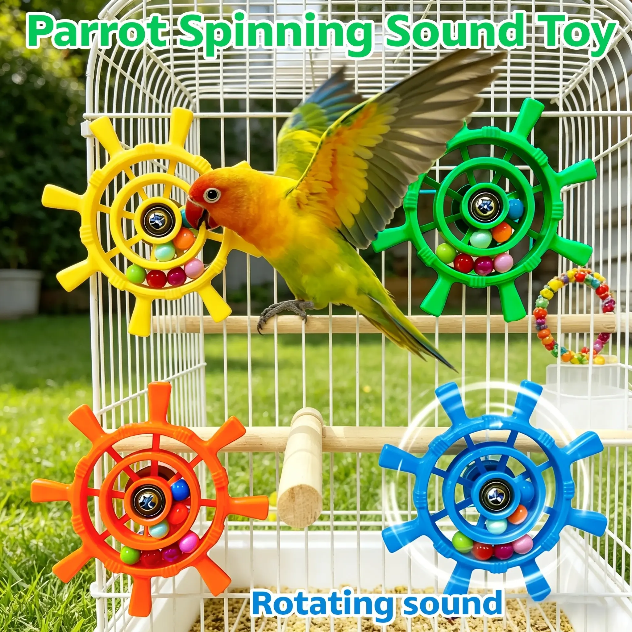 Parrot Toy Spinning Wheel, Fun Boredom Buster, Self-Entertainment Ball, Budgie Cage Toy, Rotating Windmill Sound, Colorful Roller Balls, Bird Cage Decoration, Pet Supplies, Stimulation