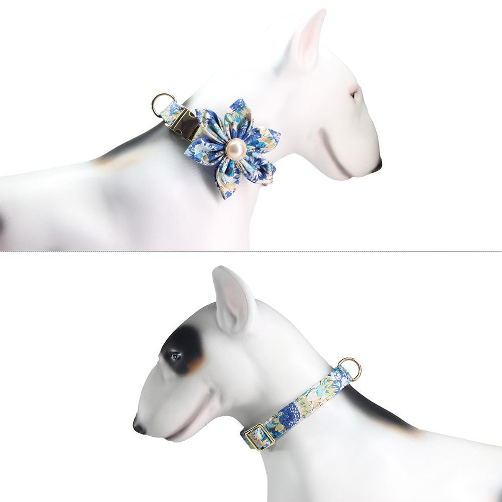 Floral Engraved Dog Collar with Leash, Personalized Metal Buckle for Medium Large Dogs