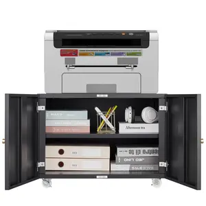 Metal Printer Stand with Storage Filing Cabinet under Desk 3-in-1 Mobile 3D Printer Cart Heavy Duty Rolling Office Organizer with Lockable Doors Adjustable Shelf Multi-Functional Utility Storage Cabinet for Home Office Dorm Black White