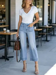 New Women's Seven-Eleven Washed Denim Jeans, Fashionable Sexy Long Pants, Trendy and Comfortable, Perfect for Daily Wear