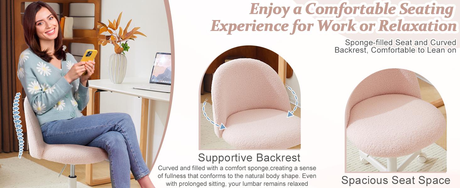 VINGLI Cute Candy Chair Armless Comfy Small Office Desk Vanity Chair with Wheels & Lumbar Support,Teddy Adjustable Rolling Swivel Computer Task Ch for Home Office,Bedroom,Gentle Pink VINGLI Cute Candy Chair Armless Comfy Small Office Desk Vanity Chair with Wheels & Lumbar Support,Teddy Adjustable Rolling Swivel Computer Task Ch for Home Office,Bedroom,Gentle Pink