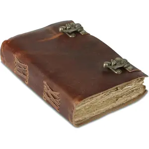 Journal 8x5.5 Inch -  Deckle  Paper Notebook with Double C-Locks | Unlined Antique Paper Diary for Writing, Sketching, Travel, Gifts