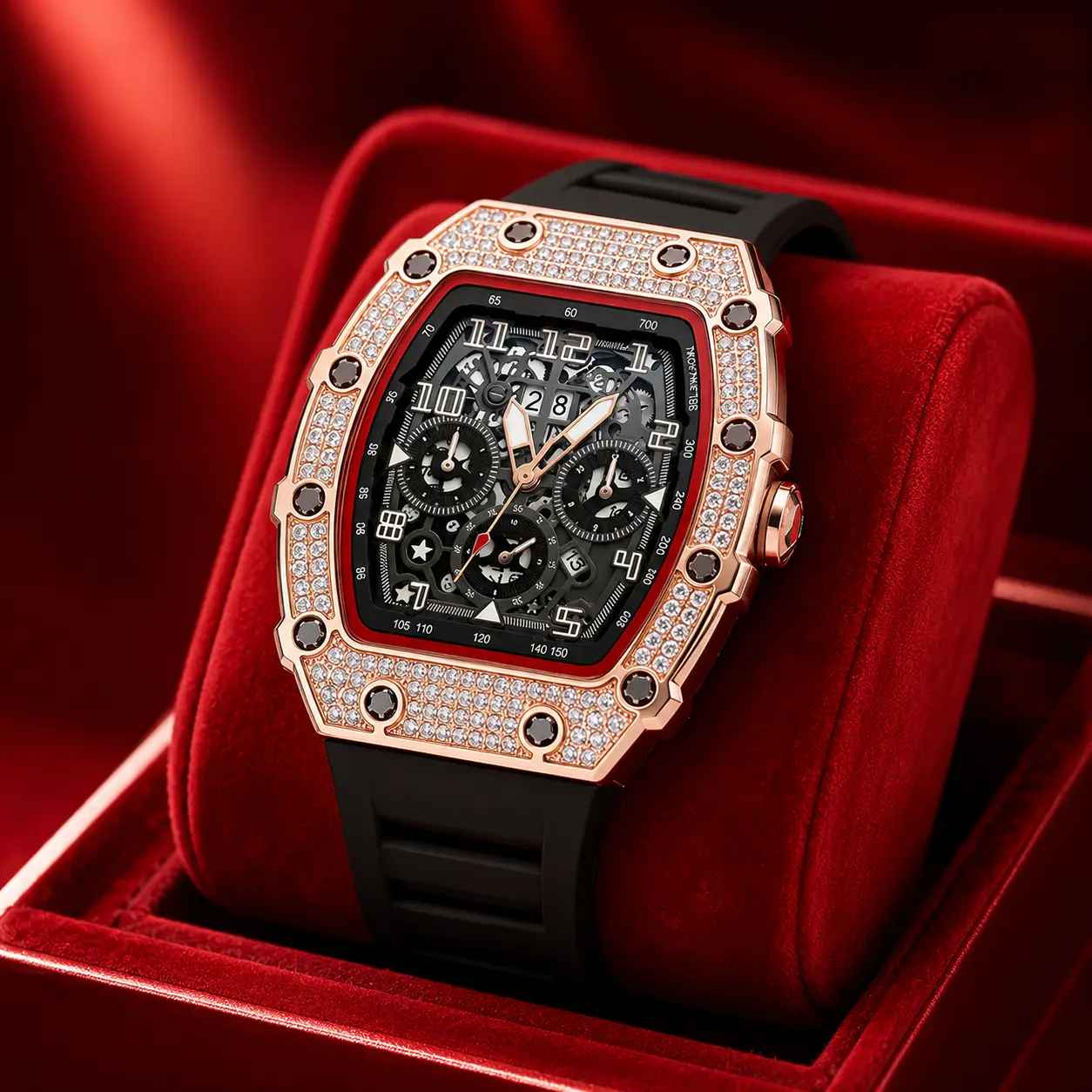 Men’s Barrel Shaped Rhinestone Watch, Water Resistant Fashion Watch with Gift Box, Elegant Everyday Wristwatch for Men