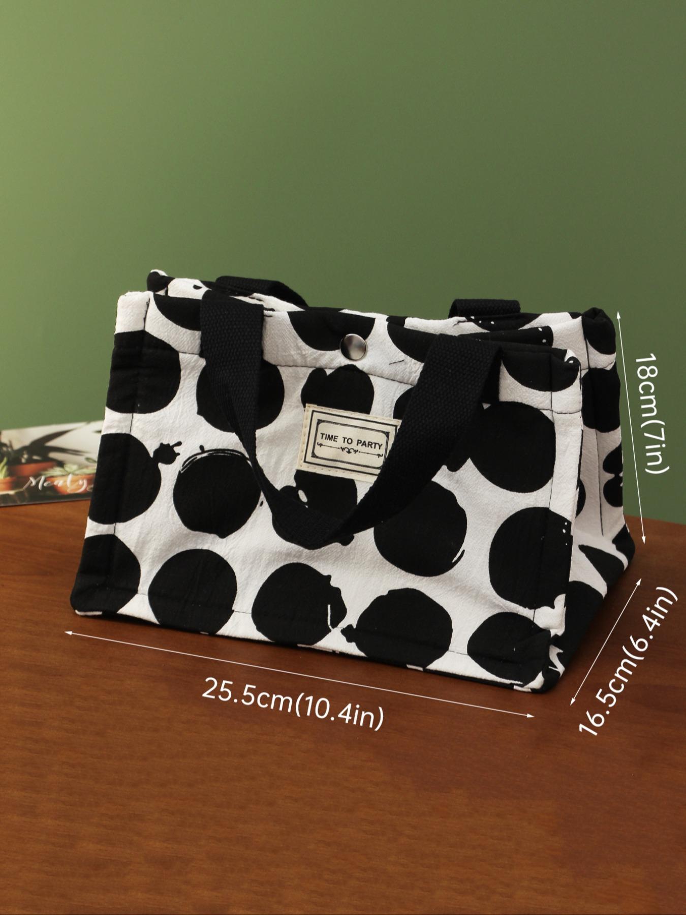 Casual Matching Letter Patch Lunch Bag, Durable Lunch Bag, Large Capacity Picnic Bag, Portable Lunch Bag with Handle, Thermal Lunch Bag