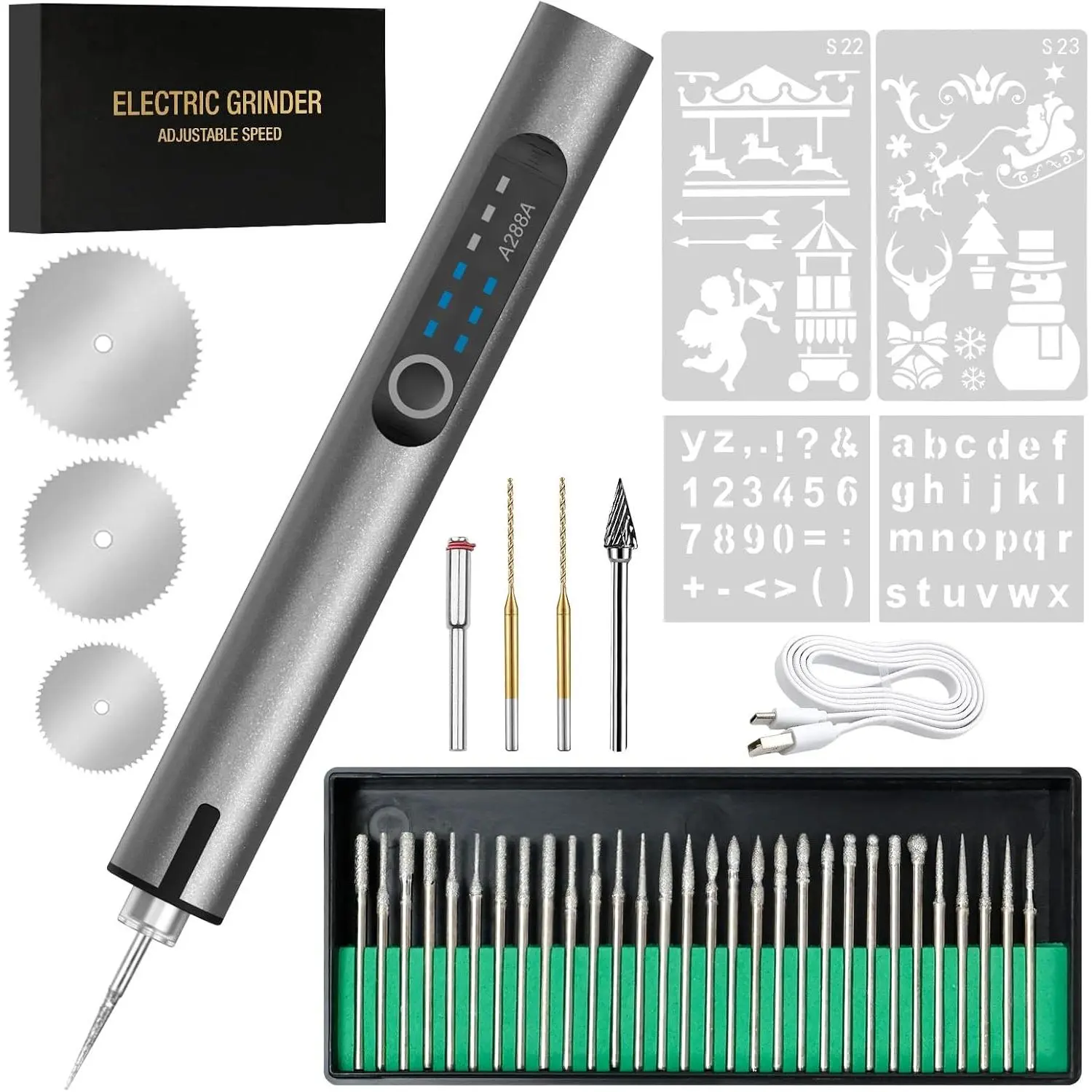 Cordless Electric Engraving Pen with 37 Bits, Portable USB-C Rechargeable Engraver Pen with LED Light - 3-Speed Precision DIY Etching Machine for , Metal, Glass, Plastic,  & Craft