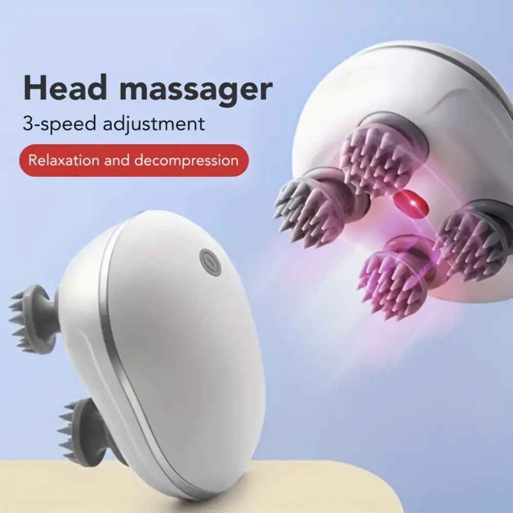 Electric scalp massager, Type-C charging (including 600mAh lithium battery).3-speed adjustment, free switching with one key.Equipped with 4 detachable silicone massage claws.Suitable for head, neck, arm and leg massage.
