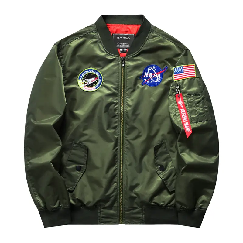 Men's MA-1 Bomber Jacket Tactical Military Flight Outerwear NASA Space Patch Coat Full Zip Windbreaker Casual Streetwear Outer Tops cozy soft cool clean chic active sporty premium classic stylish durable trendy relaxed comfy modern vibe street Multi-Color