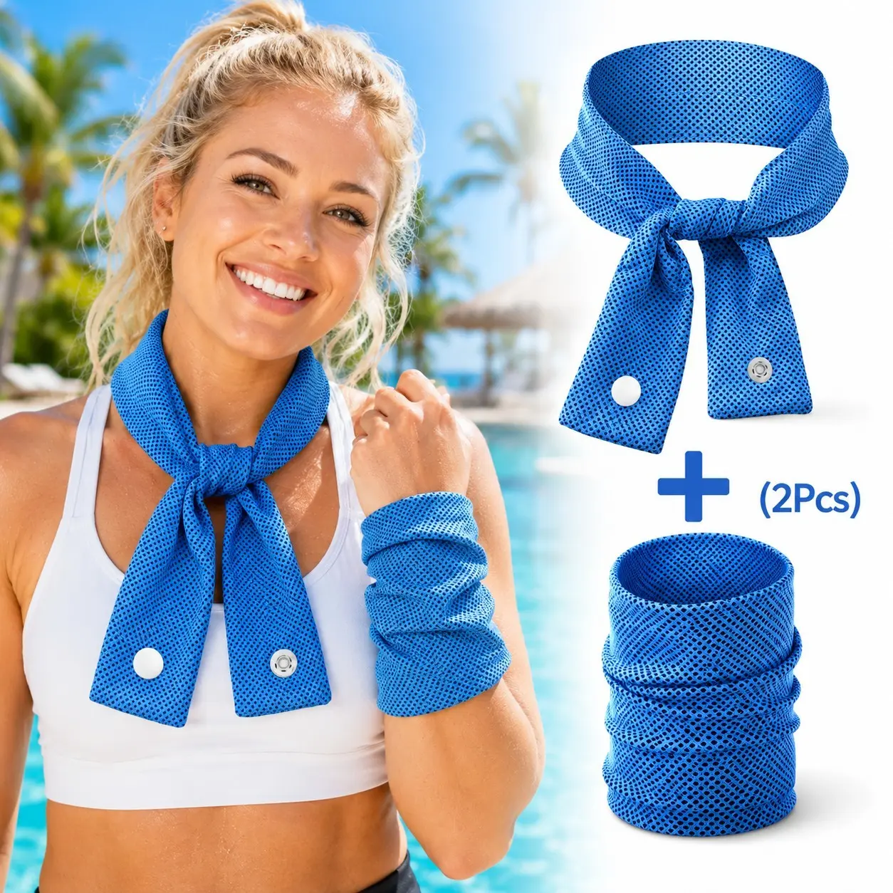 2pcs Cooling Sports Wrist Wrap and Ice Scarf Set Breathable Lightweight Sweat Absorbent Quick Dry Cooling Band for Fitness Yoga Hiking Outdoor Training Gift for Her Holiday Season Breathable Wristbands Sports Accessories