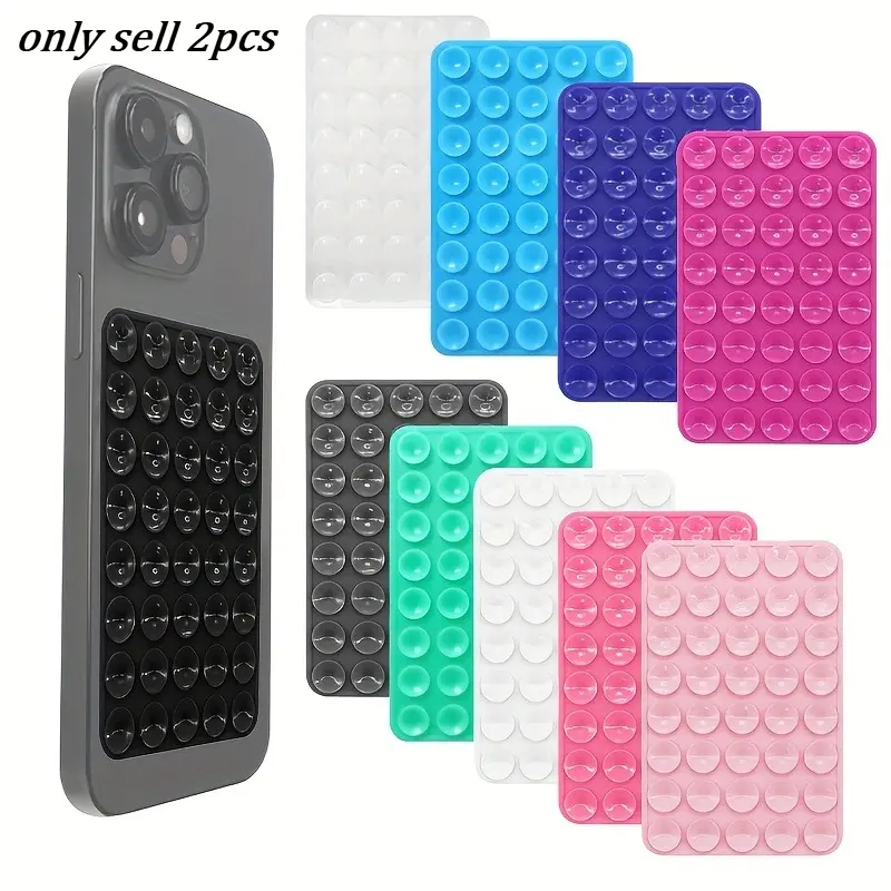 2 Packs Silicone Phone Back Sticker, Square Phone Back Adhesive Pad, Strong Suction Cup Non-Slip Phone Grip, Cellphone Grip, Portable Removable Phone Case Sticker for Secure Hold Easy Installation, Anti Slip Mount, Stick On Holder