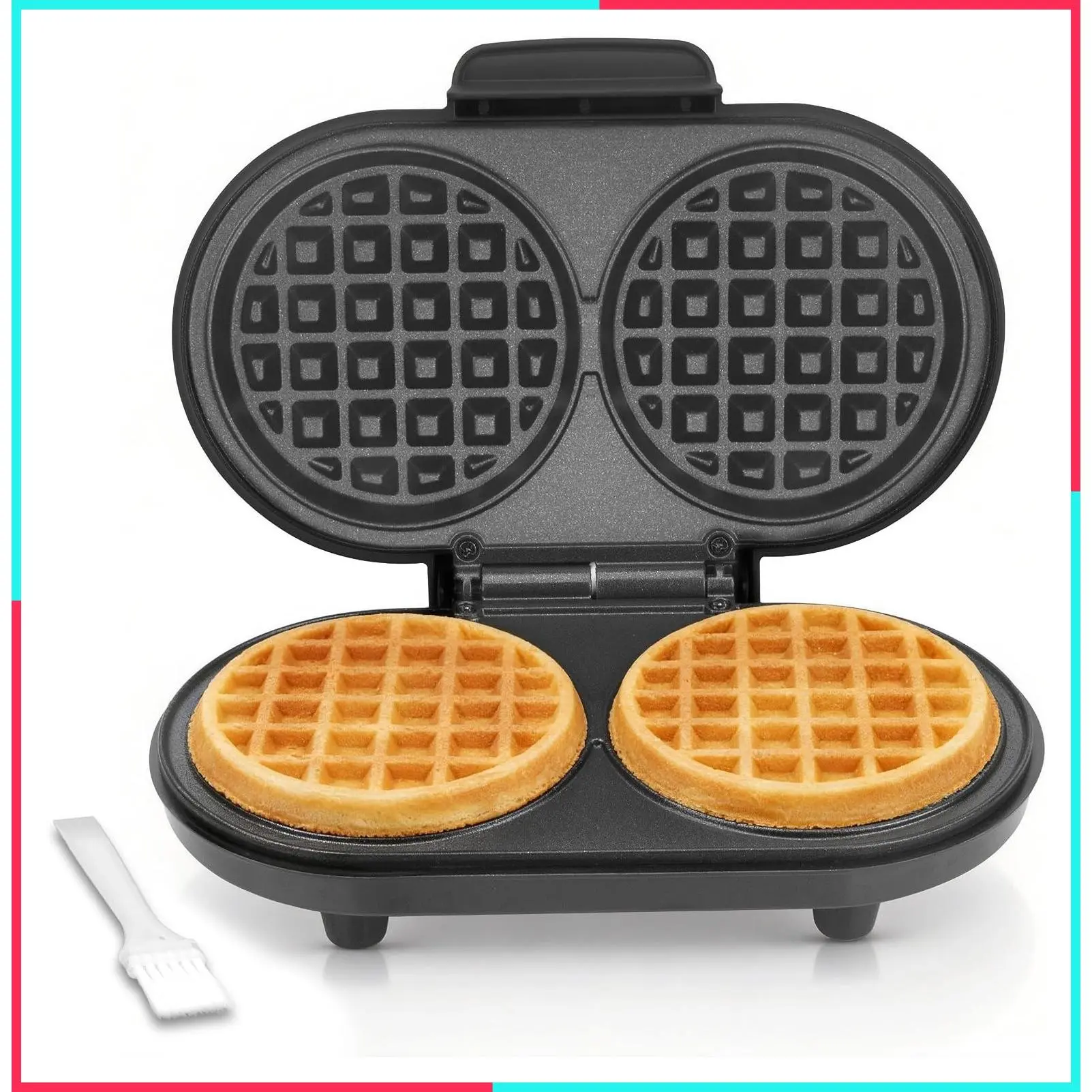 Double Mini Waffle Maker for Kids, Electric Waffle Maker with 2 x 4” Round Non-Stick Grids, Small Mini Waffle Iron, Makes 2 Personalized Keto Chaffle Waffles, Graphite