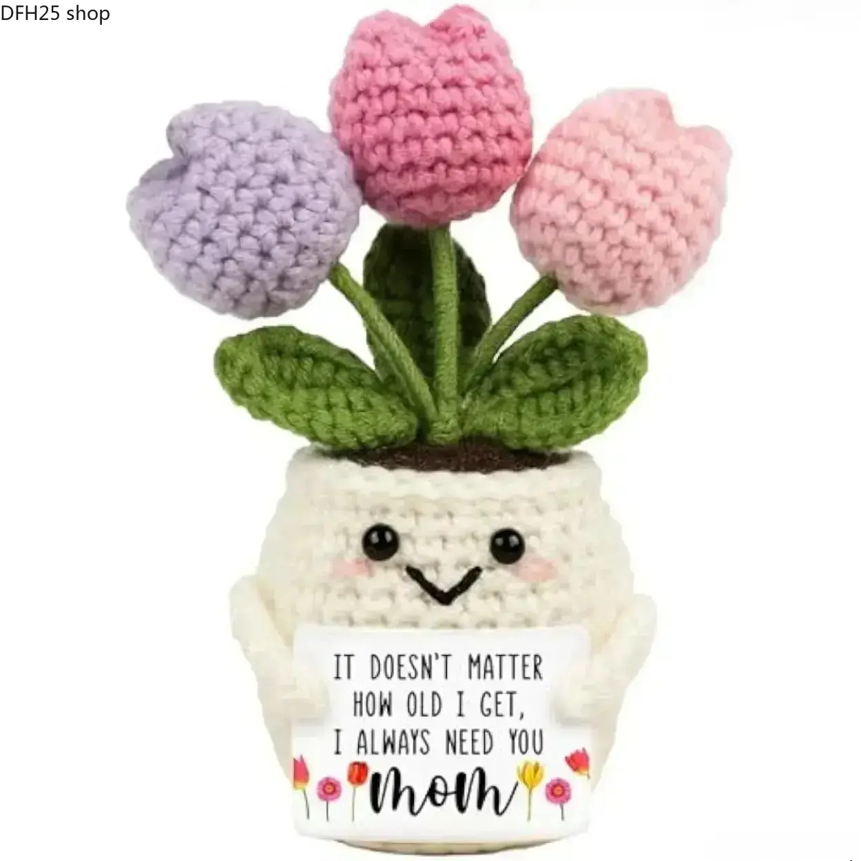 Handmade Crochet Tulip Doll Ornament, Knitted Plush Desktop Decoration for Home, Office and Shelf Display with Positive Floral Design