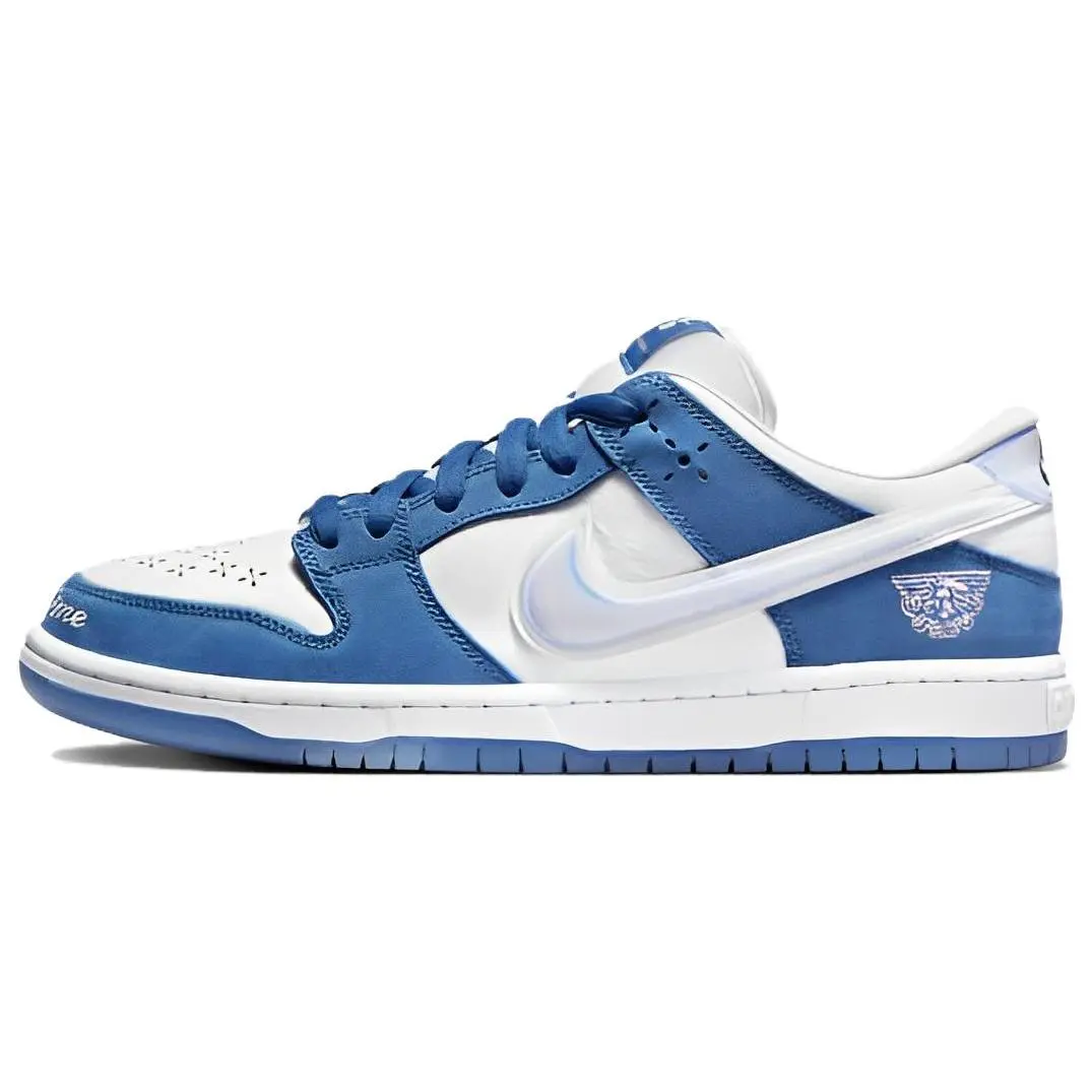 Born x Raised x Nike Dunk SB Low-Top Skate Shoes for Men and Women in Blue and White Verifiable, with credentials and supporting global authentication