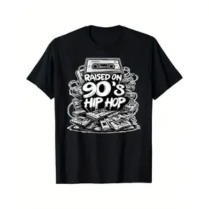180g[100%cotton]90s Hip Hop Commemorative Edition, Tape Graffiti Rap T-Shirt