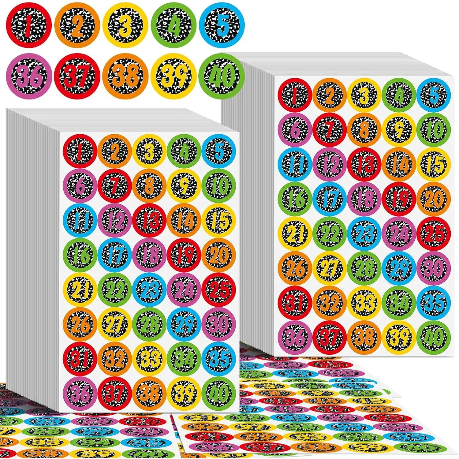 1800 count 1 Inch Composition Notebook Number Stickers Small | 1" 45 Sheets 1-40, Consecutive Number Labels, Mini Self Adhesive Round  Removable, Office Storage Boxes Decoration