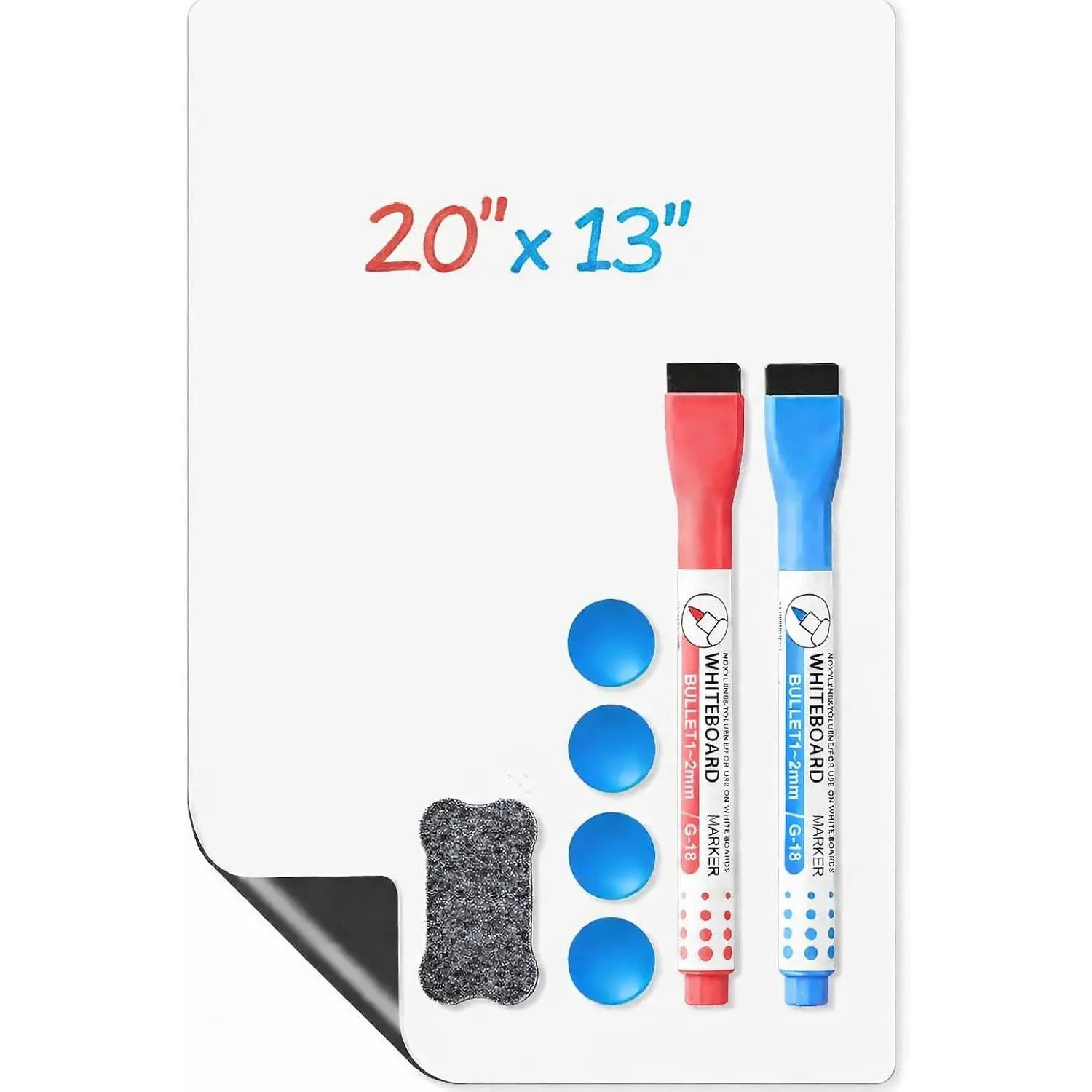 20"x13" Fridge Metal Dry Erase Whiteboard Set - Stain-Resistant Surface with Markers & Eraser, Office Calendar for Grocery Lists & Family Scheduling