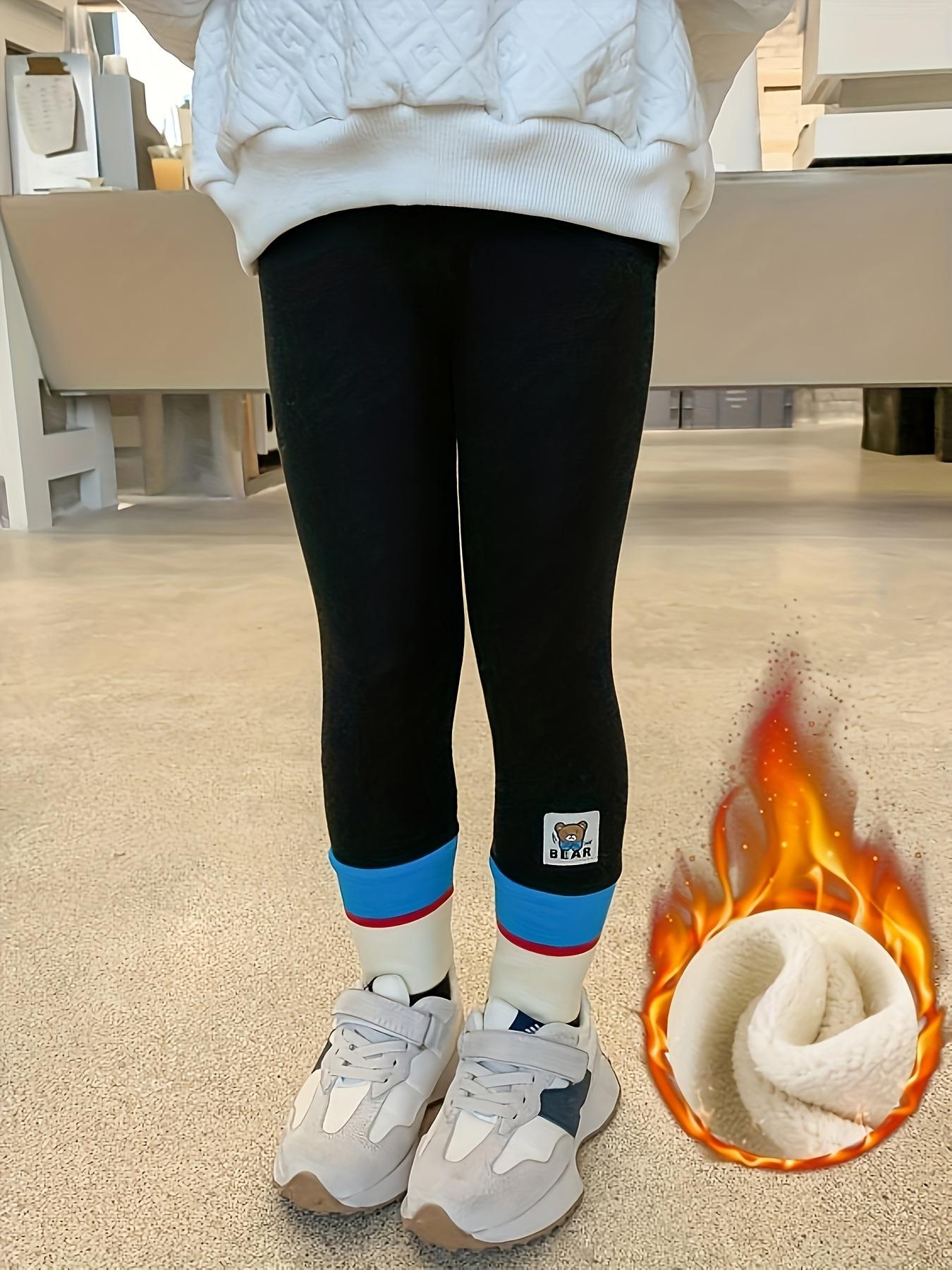 ' Animal Print Bootcut Leggings - Cozy Fleece-Lined Polyester Blend, Medium Stretch, Elegant Skinny Fit, Cropped Length, Winter Knit Fabric for Ages 12 and Under, Thick