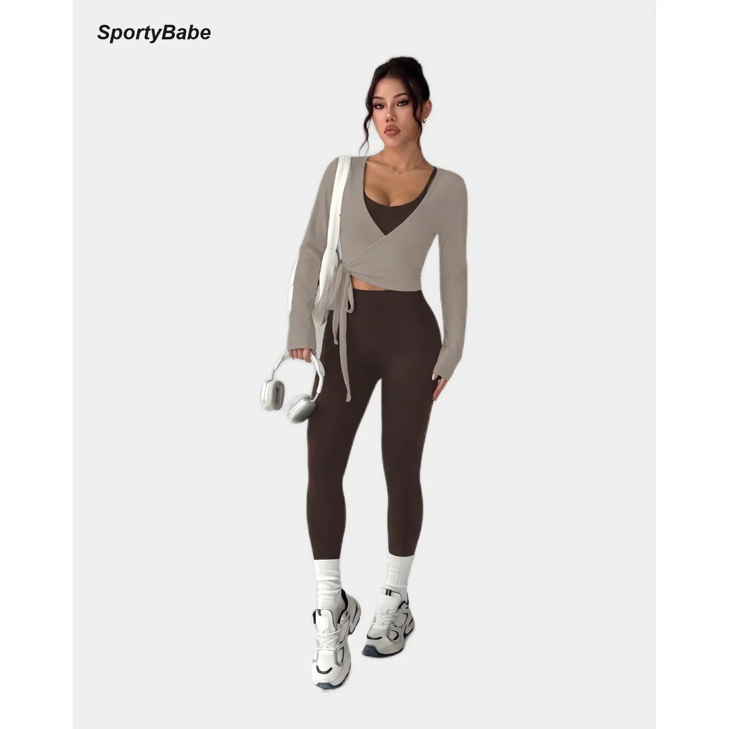 SportyBabe Women's 3-Piece Yoga Set - Wrap Top, Sports Bra & Leggings for Yoga, Gym Workouts