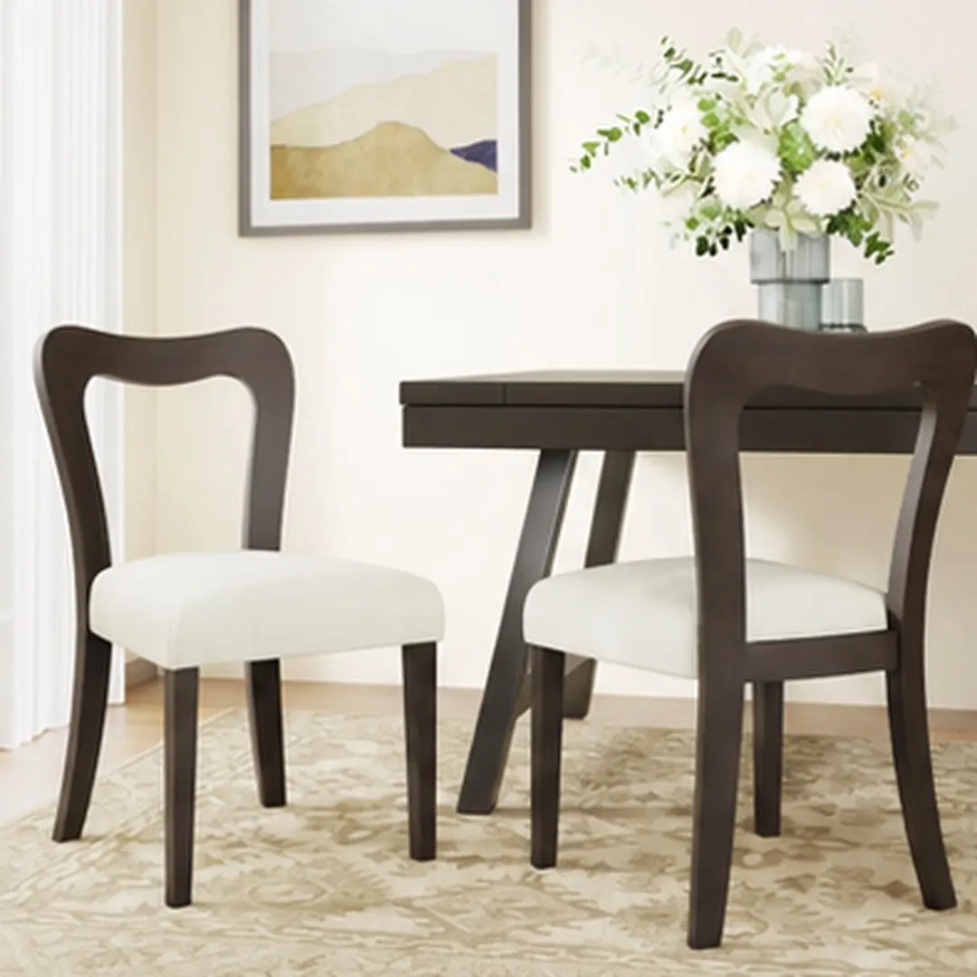 ARCH 2-Pack Armless Dining Chairs - Modern Dark Brown/Beige Upholstered Fabric, Sturdy Rubberwood Frame, Contemporary Open Back, 300 lbs Capacity, 22.25" W x 19.00" D x 35.22" H, for Dining Room & Kitchen Gatherings, Wood+Fabric Material