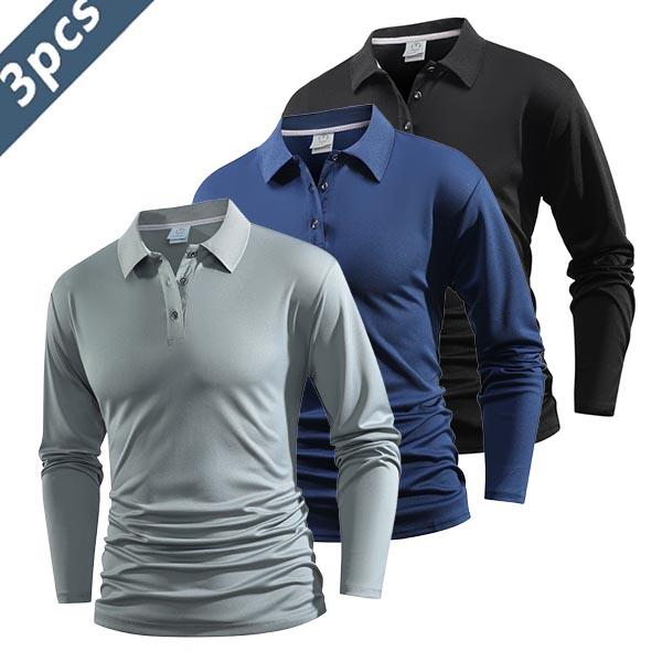 Men's 4-Piece Long Sleeve Polo Shirt Set Quick Dry Golf Tennis Clothing Comfortable Color Block Collar Cuff Design for Casual & Athletic Wear SpringStatements