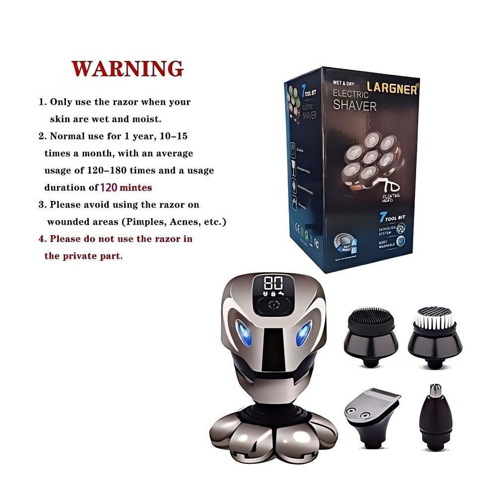 5-in-1 Electric Hair Trimmer Kit, Rechargeable Waterproof Head Shaver for Men, Grooming Kit for Dry & Wet Shaving, Waterproof Cordless Shaver