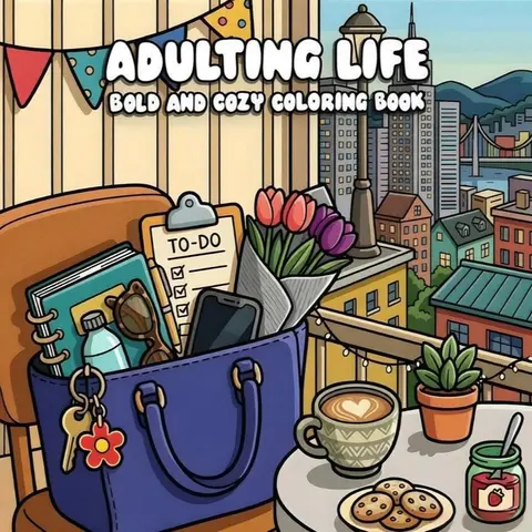 Adulting Life & Cozy Coloring Book, Adult Lifestyle Coloring Pages for Women, Cottage Core Cozy Aesthetic Mindfulness Stress Relief Activity Book, TikTok Trend, Self Care Daily Life Craft Gift