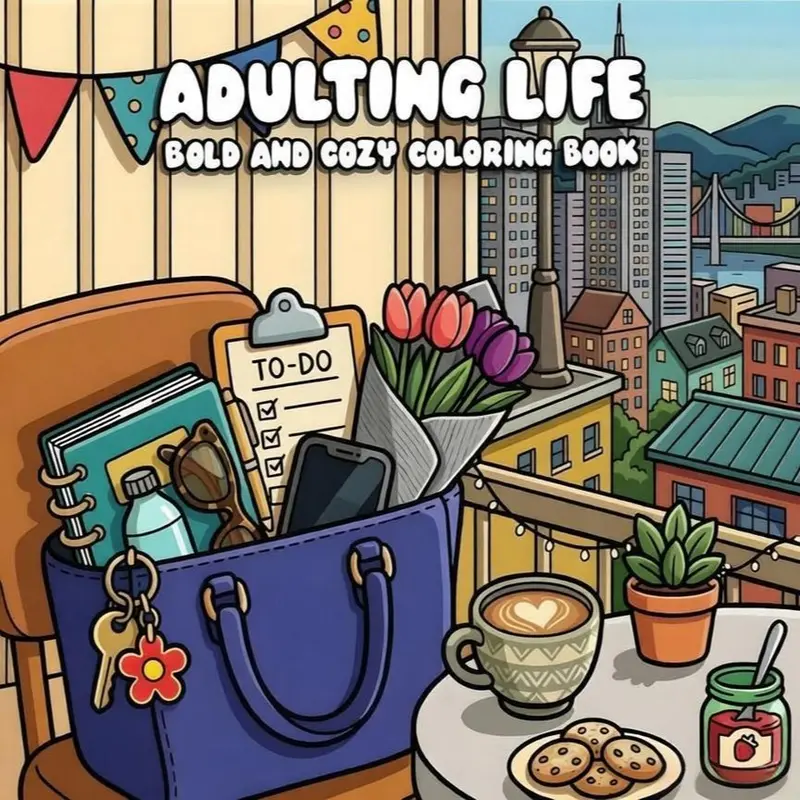 Adulting Life & Cozy Coloring Book, Adult Lifestyle Coloring Pages for Women, Cottage Core Cozy Aesthetic Mindfulness Stress Relief Activity Book, TikTok Trend, Self Care Daily Life Craft Gift