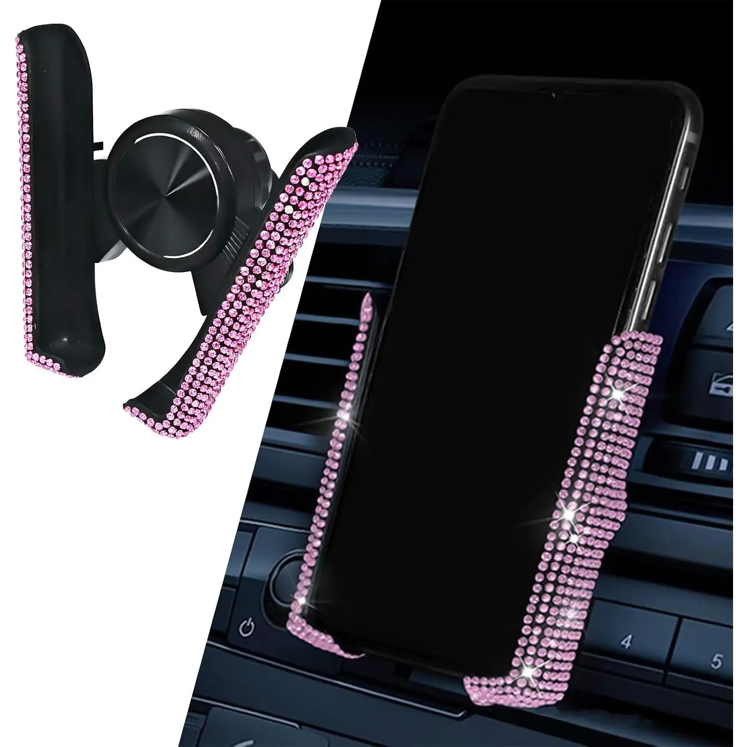 Bling  Phone Holder, Dashboard Air Vent Windshield Smartphone Stand,  Rhinestone   Air Vent Cellphone Mount,  Navigation Holder for Women Girls ()