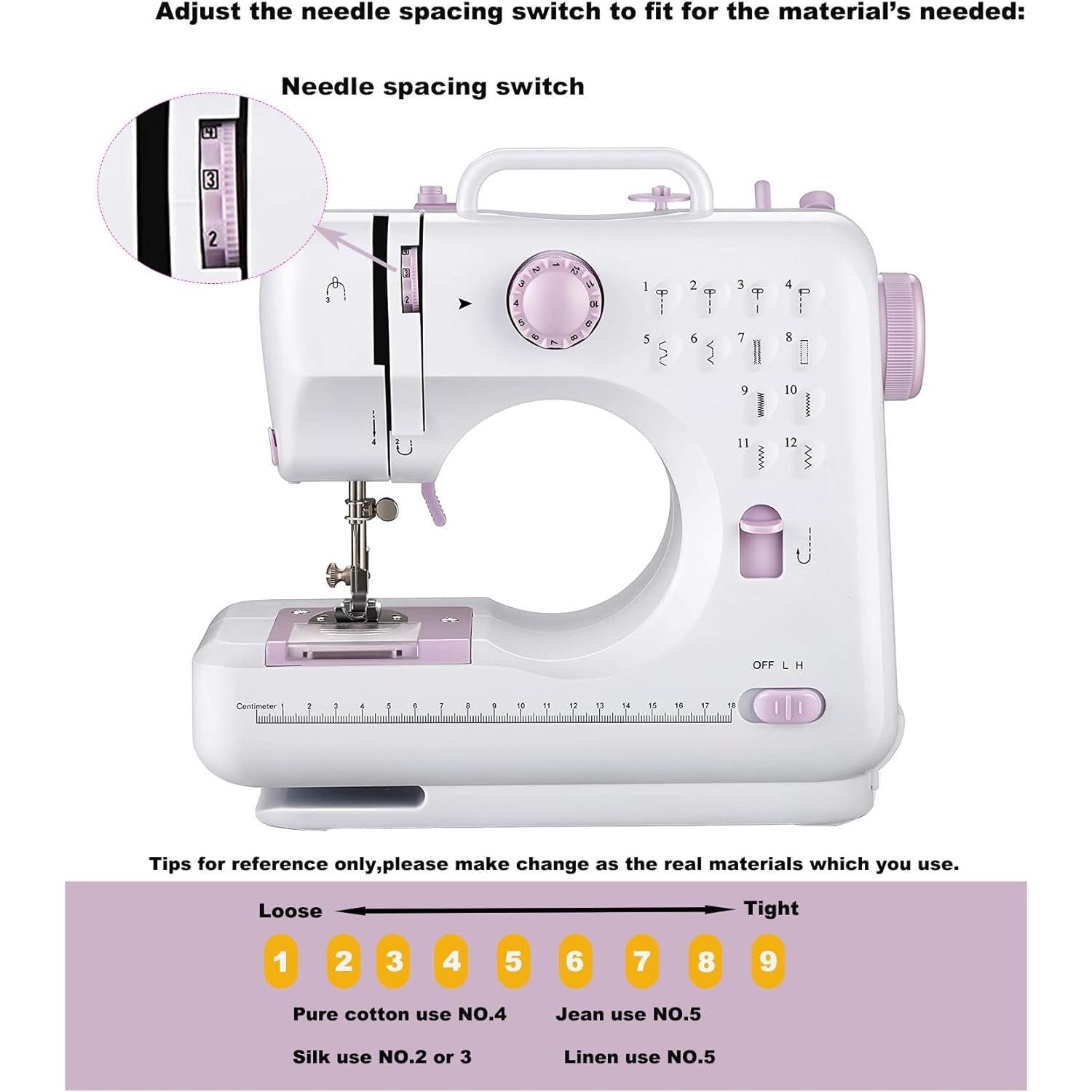 Sewing Machine with Foot Pedal for Beginners,mini Sewing Machine, Forwards and reverse sewing, Manual in 5 Languages, 12 Stitches  FHSM-505