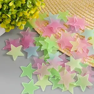 100pcs Glow-In-The-Dark Star Wall Stickers, UV Light Activated Fluorescent Plastic Sheets, Room Bedroom Ceiling Wall Decor, Easy Peel Stick Art