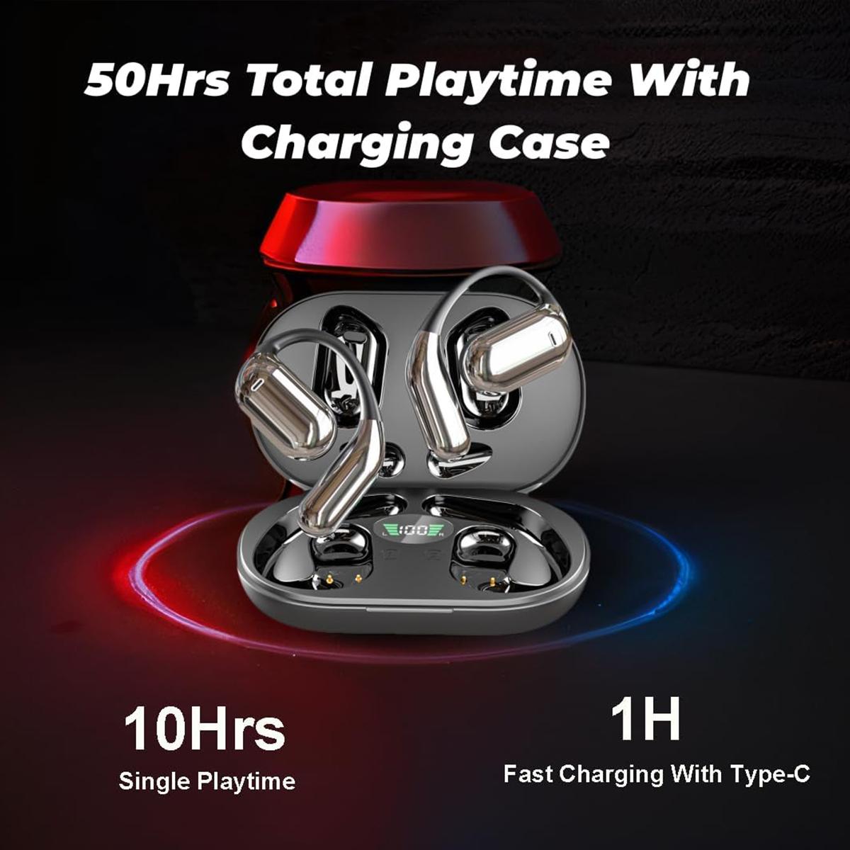 Smart Open Ear Bluetooth Wireless Earbuds,LED Display Charging Case,Call Noise Canceling Mic For Travel Business,Running Fitness and Learning Ergonomic Design Headphones Audio