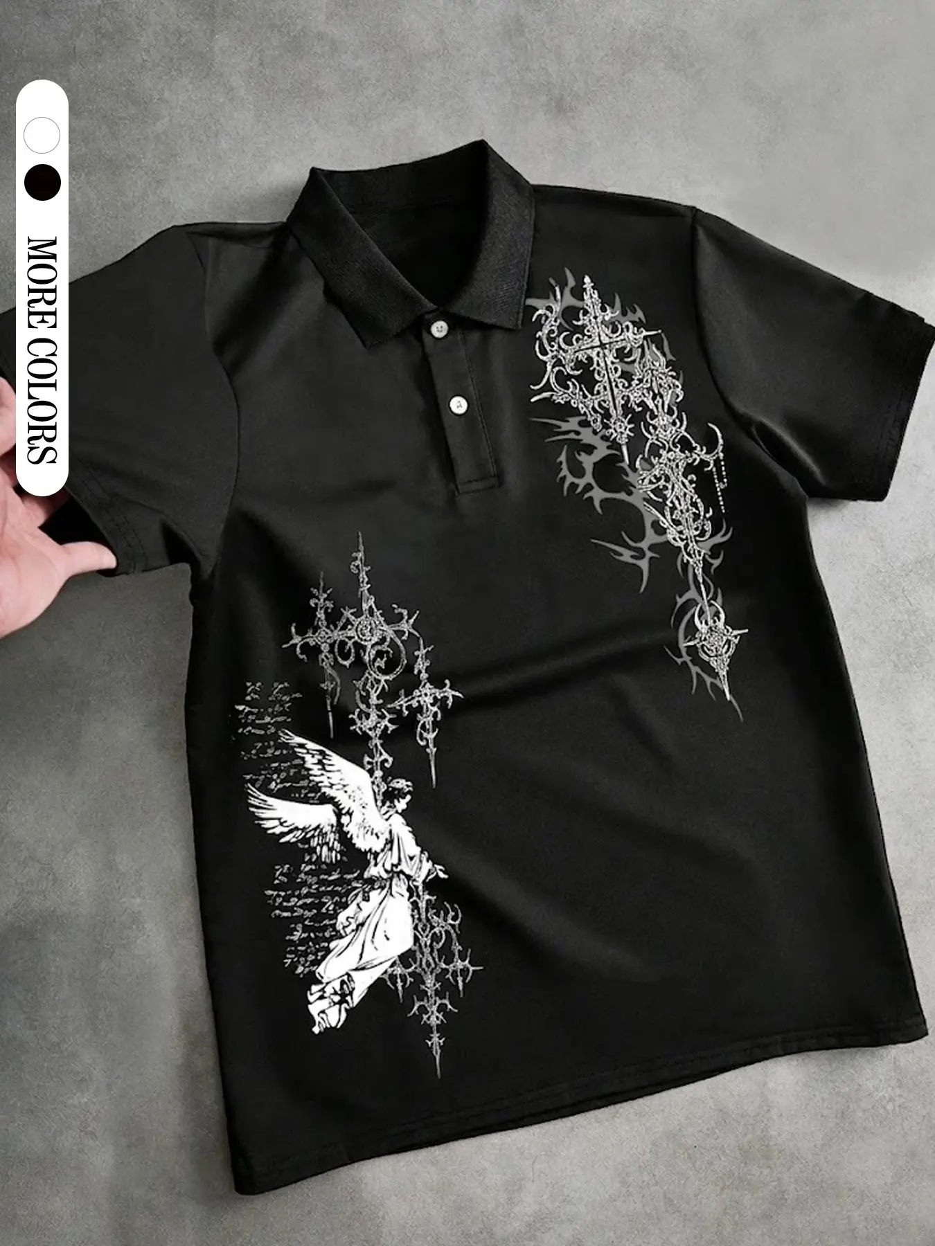 Men's Polo Shirt, Sporty College Style, Angel Cross Design, Print, Outdoor, Casual, Comfortable, All Seasons