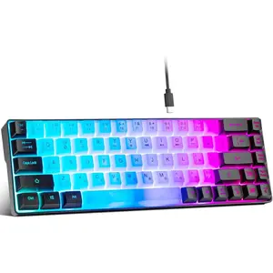 Mini RGB 60% Gaming Keyboard, 68 Keys Small Compact USB Wired Rainbow Light Up Backlit Gaming Keyboard  Xbox PS4 PS5 PC Laptop Gamer(White-Black) New model
