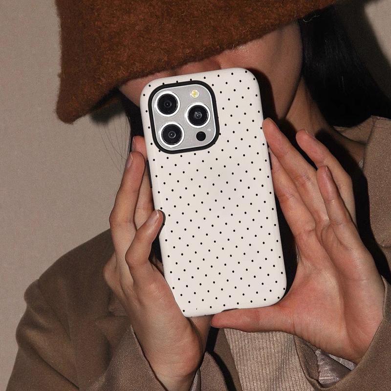 Simple Black Dot Pattern,  Durable, Shock-absorbing Two-in-one Mobile Phone Case, Suitable for IPhone17Promax  16Pro  15 14 13 12 11 and Other Series Models, Can Be Given As A Gift To Friends or Family