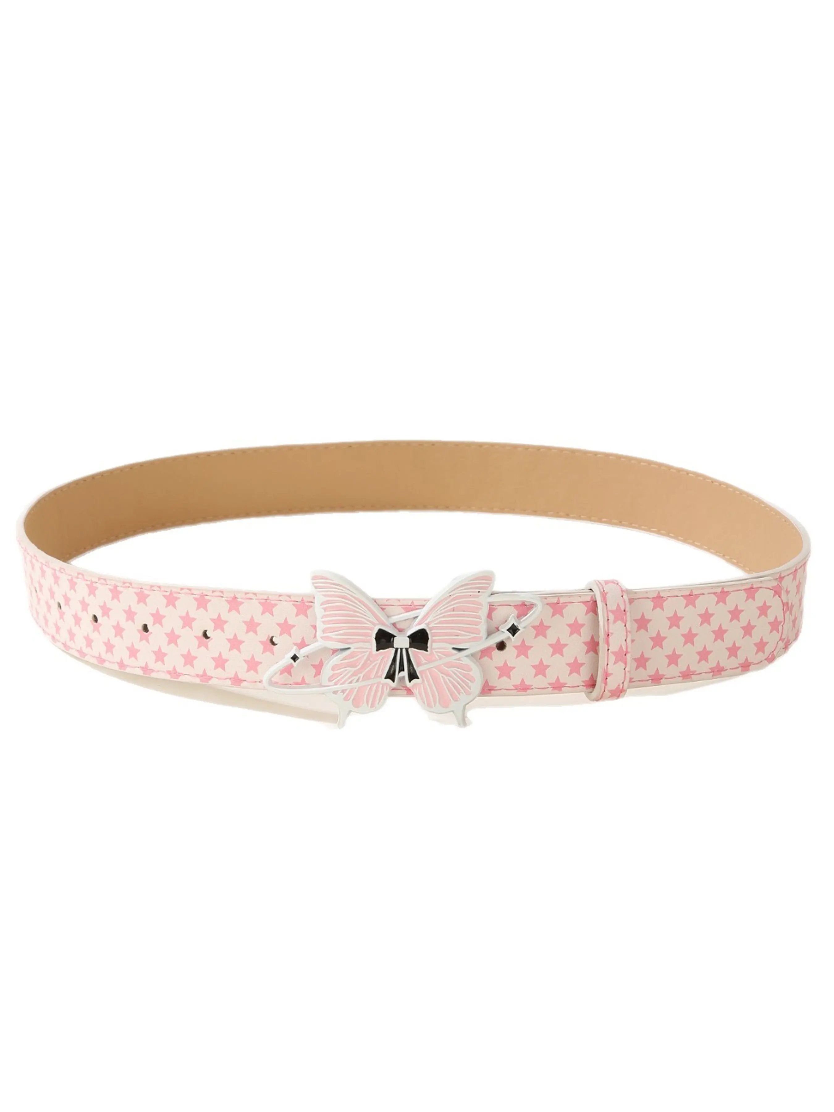 Girls' PU Belt with Butterfly Buckle, Star Pattern, Y2K Sweet Cool Style, Versatile Waist Belt for Jeans and Dresses