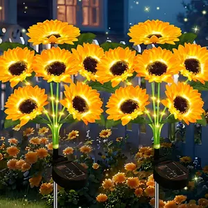 Artificial Flowers 2pcs Solar Sunflower Lights, Outdoor Garden Stake Lights, 12 Outdoor Party Sunflower Lights, Gardening Gifts, Cemetery Courtyard Path Parties, Warm Gifts IPX4 WATERPROOF