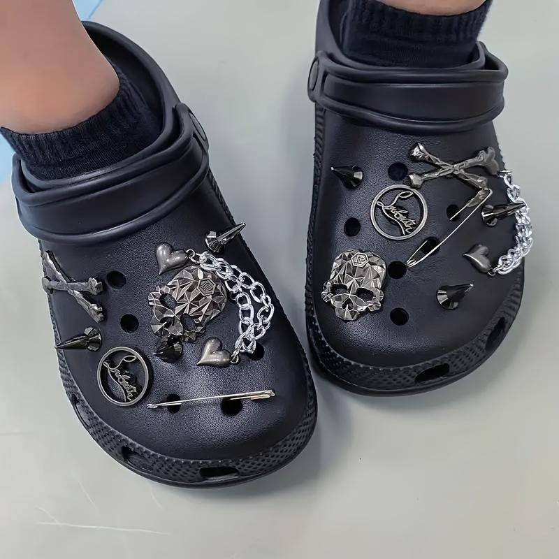 16pcs Punk Style Alloy Shoes Charms For Croc Clogs Sandals Decoration, Shoes DIY Accessories For Women & Men Footwear Comfort